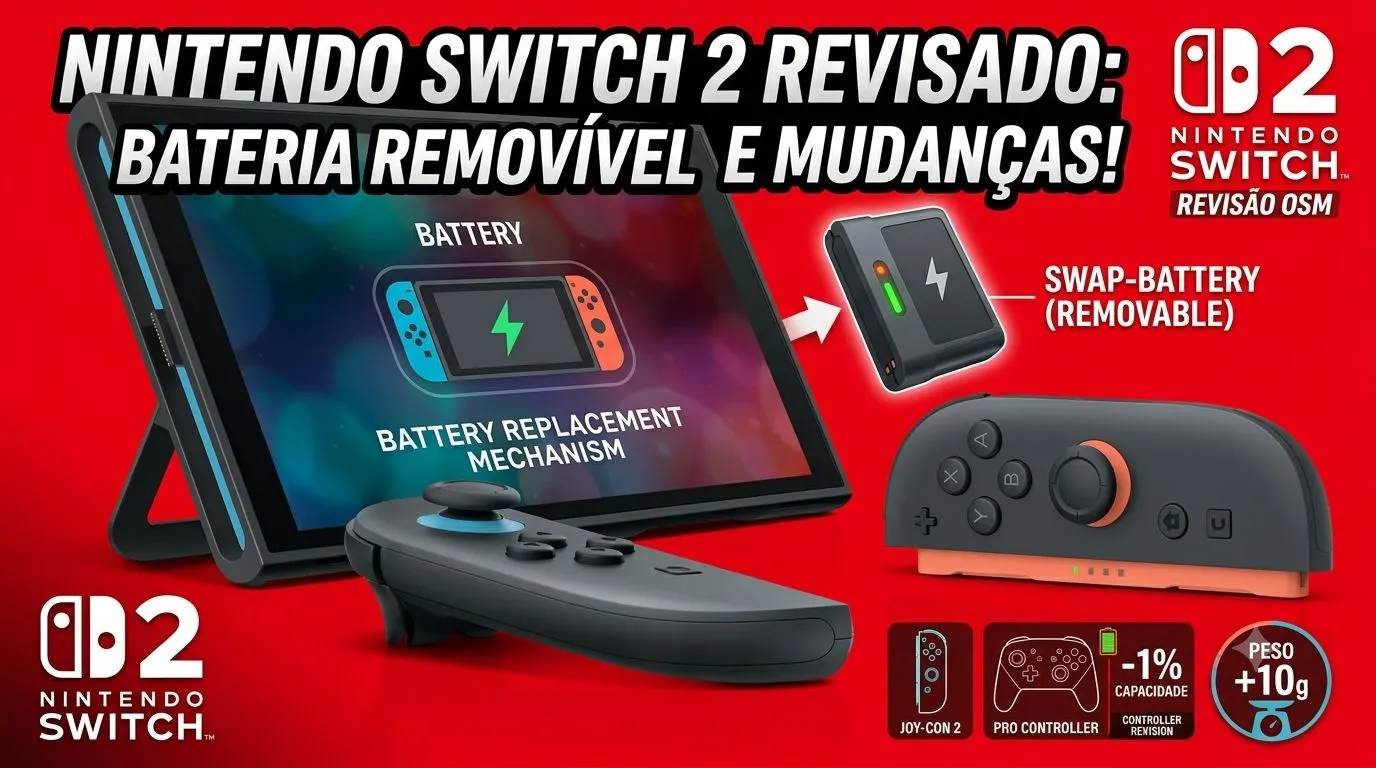 Nintendo Switch 2: Versão Atualizada Terá Bateria Removível e Nova Mudança de Design